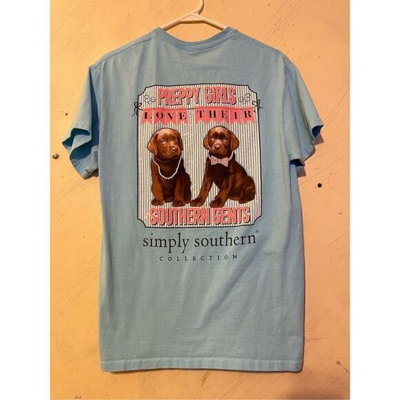 Simply Southern Tshirt M Preppy GirlsLove Their Southern Gents 2 Chocolate Lab P - Picture 5 of 6